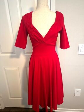 Collectif Red Draped V-Neck Midi Dress